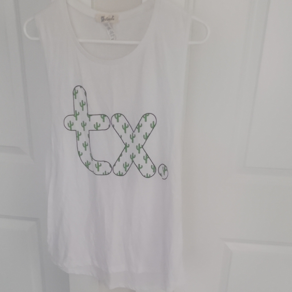 White Tank Top with Cactus Design